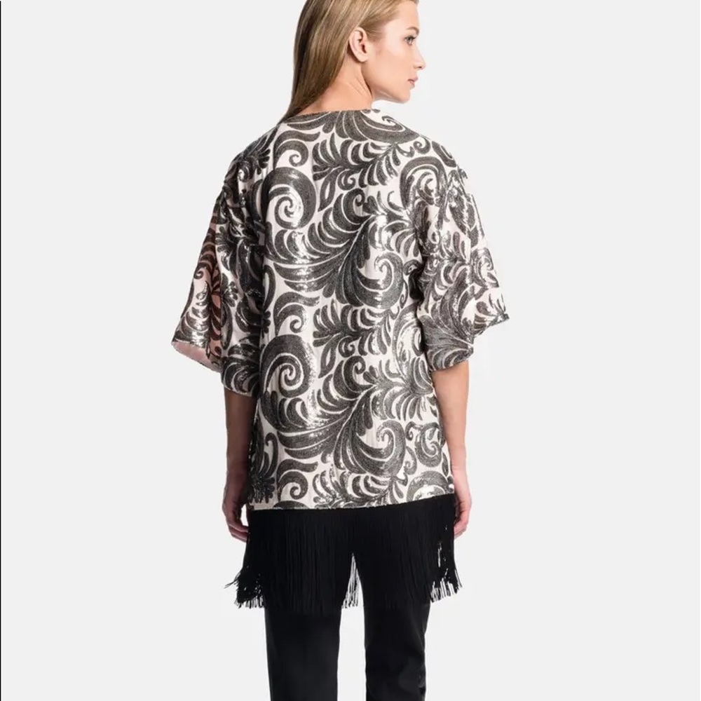 1.STATE - Fringe Trim Sequin Kimono - S